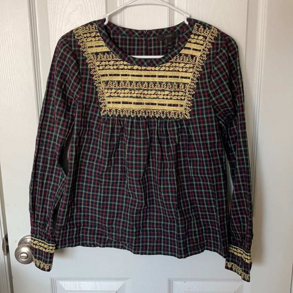 Green and red Christmas J. Crew blouse